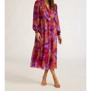 Sofia Jeans Women's Belted Cross Front Maxi Dress with Long Sleeves L (12-14)